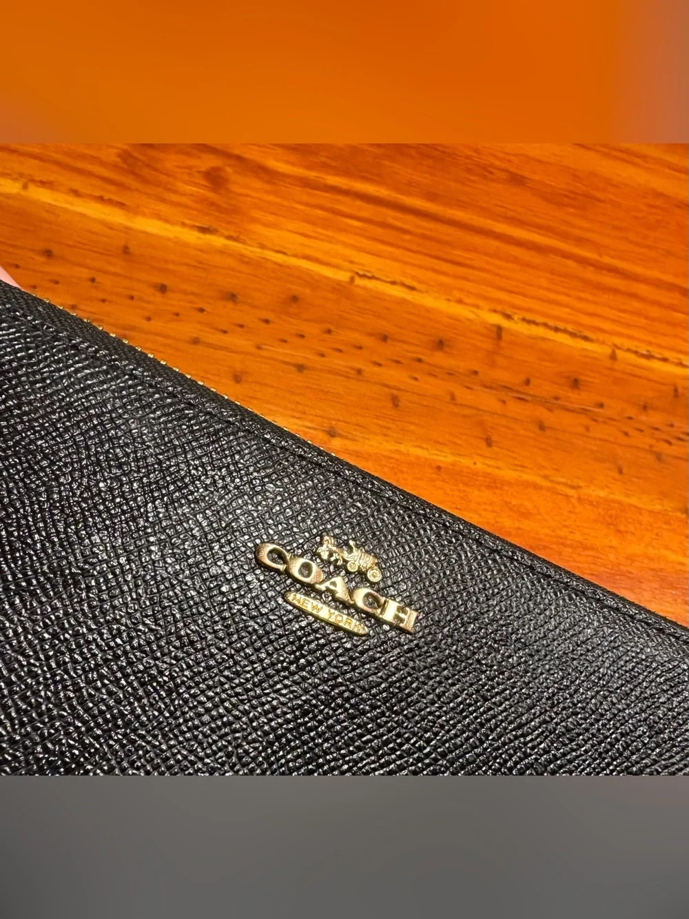 Coach Black Leather Wristlet Wallet with Gold Logo